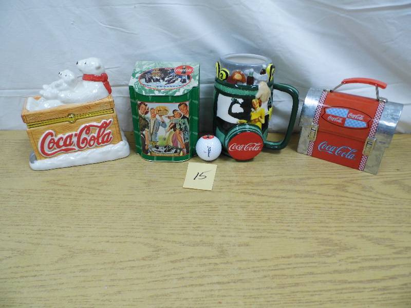 Coke Mug w Golf Ball, Tins