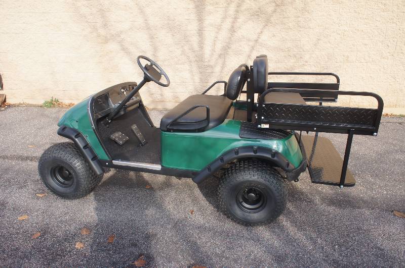 LIFTED 4 - PASSENGER EZ-GO GOLF CART - NEW REAR SEAT BOX KIT - TIRES - RIMS - FRONT SEAT - FLARES - CARBON FIBER DASH -