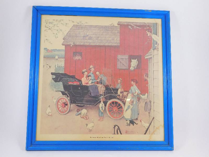 lot 12 image: Norman Rockwell Framed Print The Famous Model T was Boss of the Road