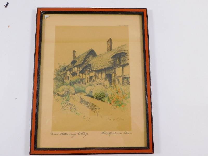lot 49 image: Vintage Framed Print Anne Hathoways Cottage