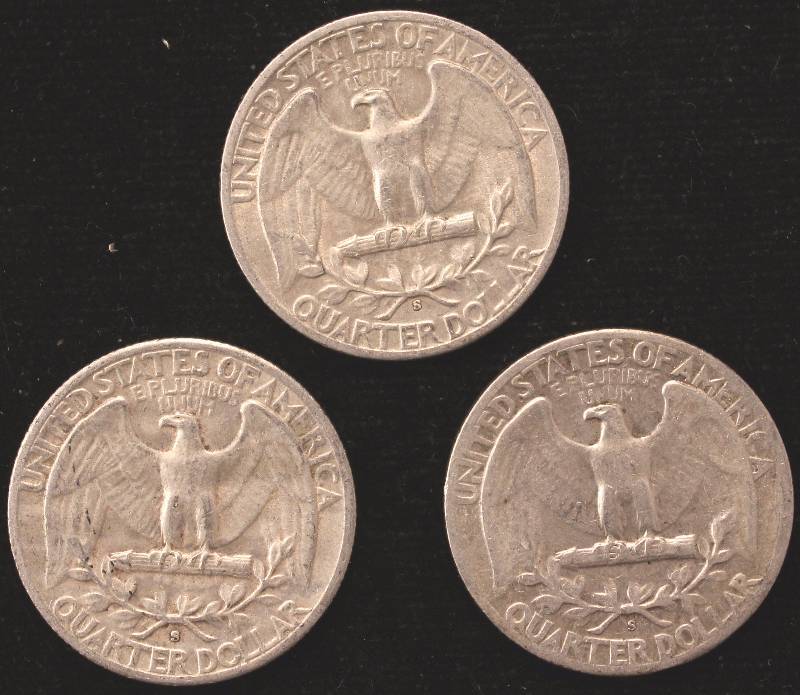 lot 36 image: GROUP OF 3 WASHINGTON SILVER QUARTERS 1944-S, 1945-S, 1946-S