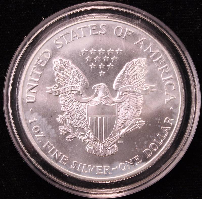 lot 47 image: 1999 COLORIZED AMERICAN SILVER EAGLE 1 TROY Oz. .999 FINE SILVER DOLLAR IN AIRTITE HOLDER