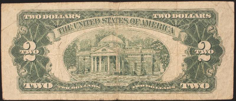 lot 26 image: 1953 US CURRENCY RED SEAL $2 BILL VF