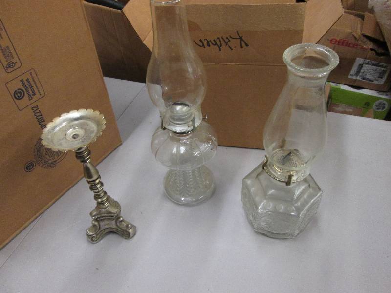lot 75 image: 2 Glass Collectible Hurricane Lamps...
