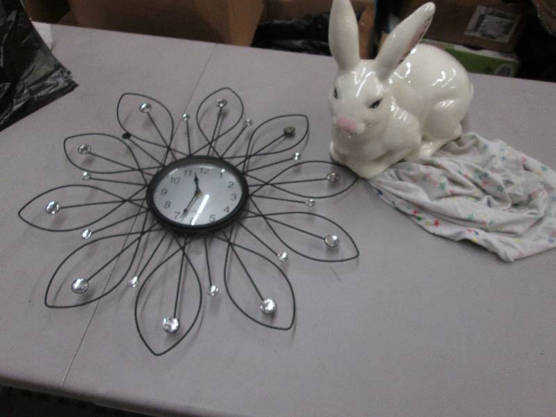 lot 118 image: Jeweled Clock, Ceramic Bunny...