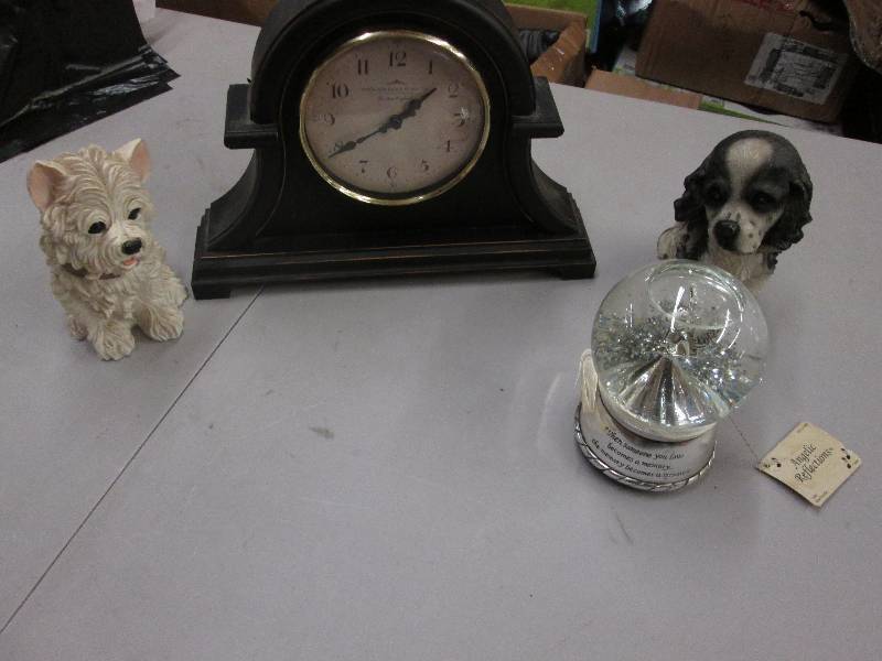lot 142 image: Mantel Clock, Ceramic Dogs, Memory ...