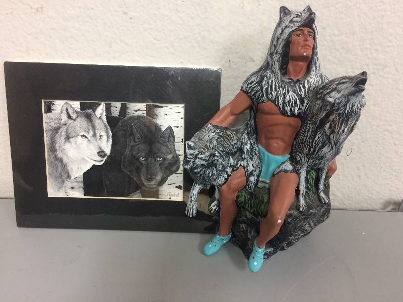 lot 33 image: Wolf Print and Statue