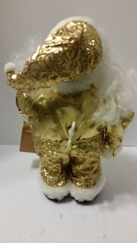 13 Wind Up Golden Costumed Christmas Santa - Sings Santa Claus Is Coming To Town as Head Sways Side to Side