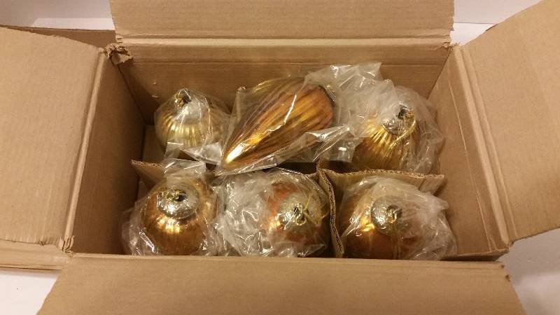 Box of (6) Golden Acorn Christmas Ornaments