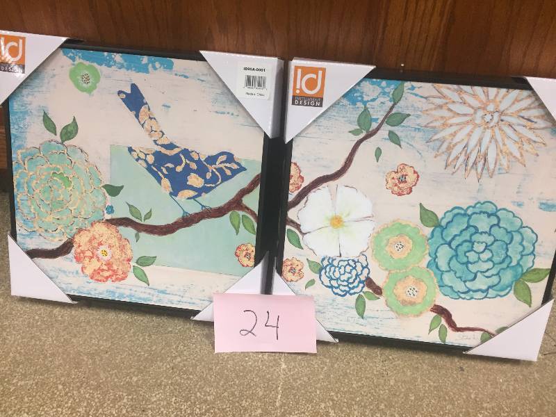 lot 24 image: Intelligent Design Blooming Florals 2-piece Wall Art Set , open box never used , Stock and actual photos used to display item