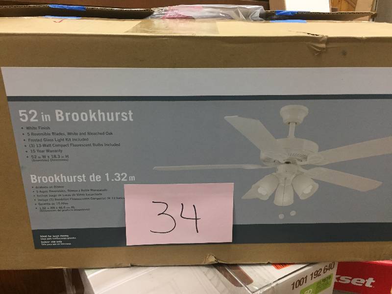 lot 34 image: Brookhurst 52 in. Indoor White Ceiling Fan, open box never used , Stock and actual photos used to display item