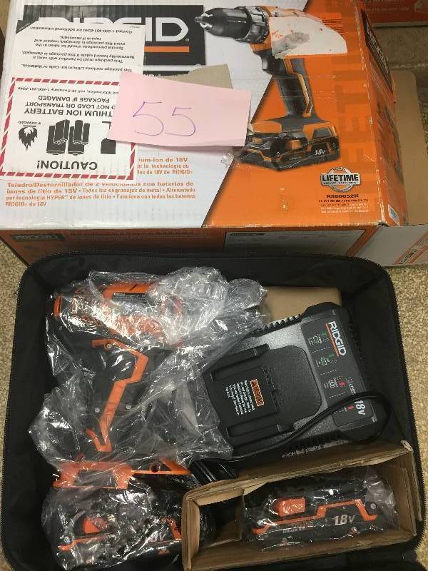 lot 55 image: Ridgid 18Volt Compact DrillDriver Kit  R860052K never used