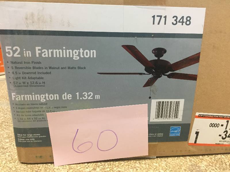 lot 60 image: Farmington 52 in. Indoor Oil-Rubbed Bronze Ceiling Fan Never used