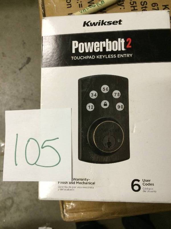 lot 105 image: Kwikset 99070-103 BRZ PWR Entry Deadbolt never used