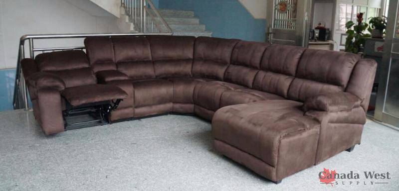 lot 20 image: NEW LARGE BROWN POWER RECLINER SECTIONAL COUCH SET ELEPHANT SKIN YR2319