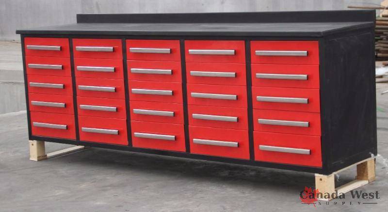 lot 38 image: NEW 25 DRAWER RED STEEL WORK BENCH 25DR