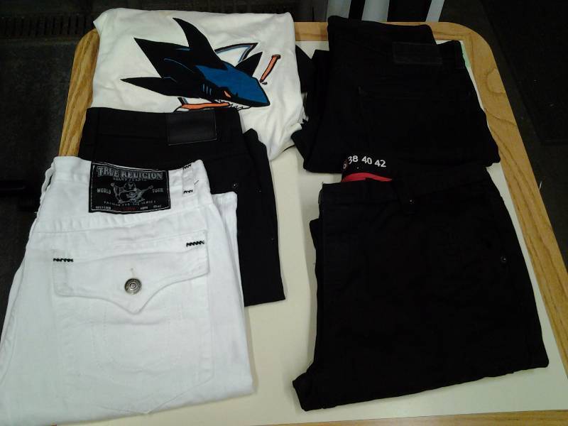 lot 64 image: 2-Pair Mens Jeans, 2-Pair Mens Denim Shorts (Size 36), 1-NHL Jersey Size XL
