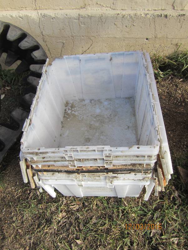 5 plastic stacking storage totes...