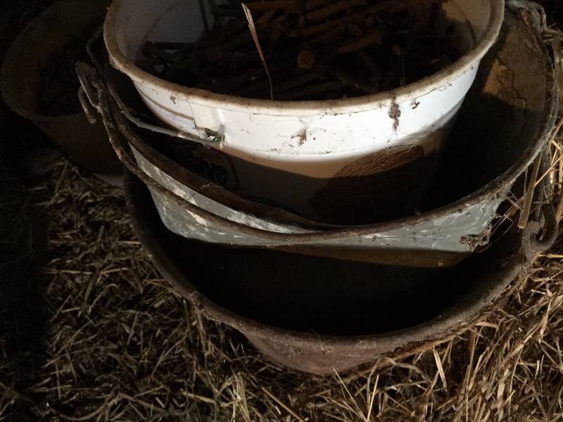 OLD BUCKETS FULL OF NAILS