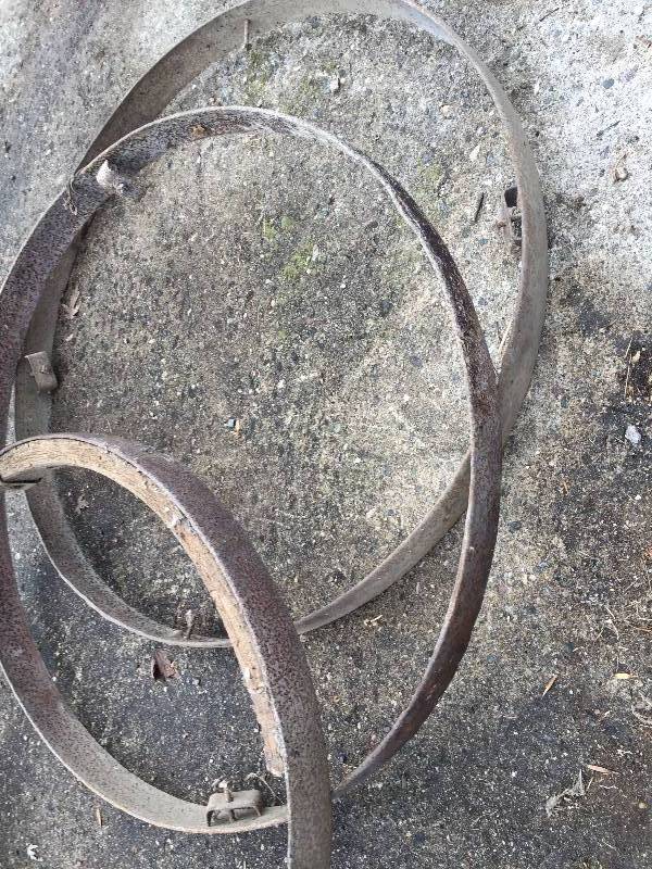 THREE STEEL WHEELS FOR WOOD SPOKE WHEELS