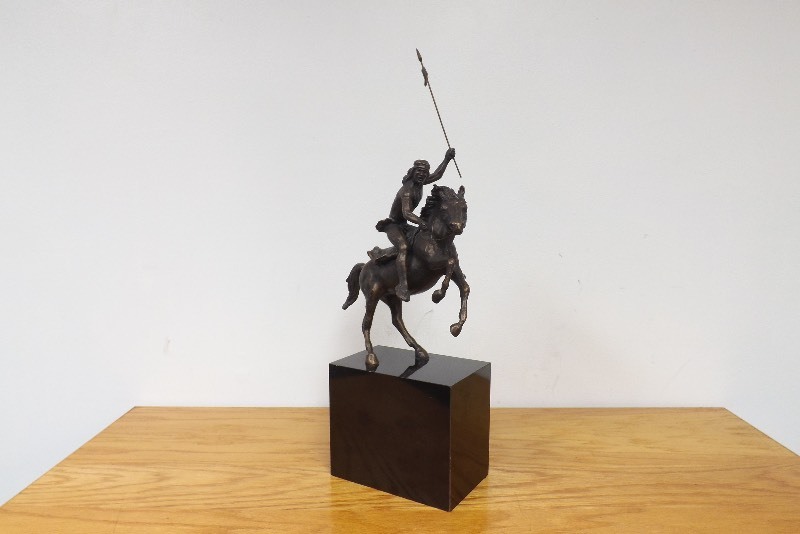 Large Vintage Bronze Native American Warrior on Horse Sculpture