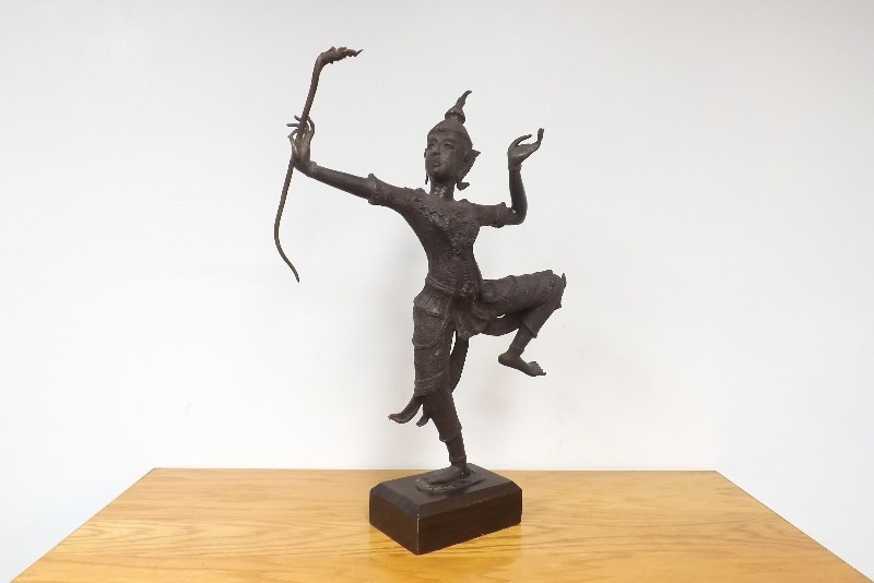 Large Vintage Bronze Krishna Sculpture on Wood Base