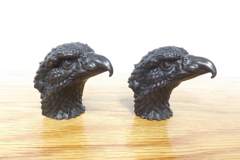 2 Vintage Bronze Eagle Head Sculptures