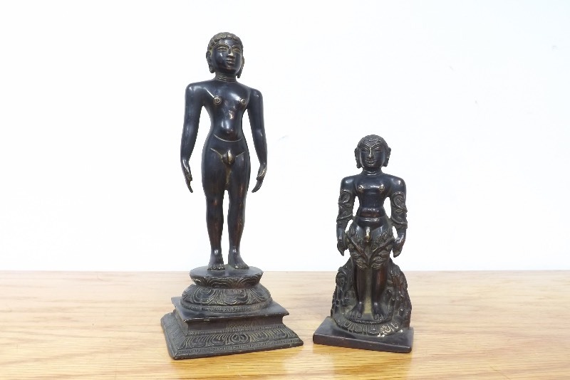 2 Vintage Solid Bronze Asian Fertility Men Sculptures