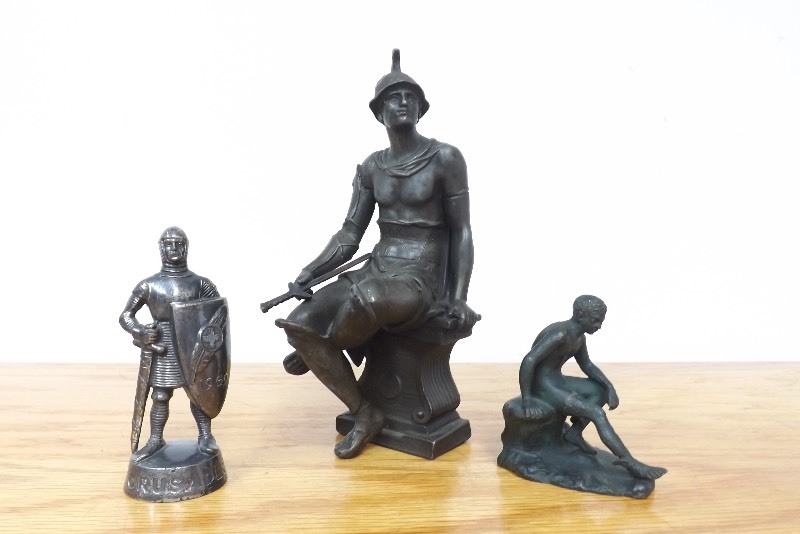 3 Vintage Bronze Roman Soldier Type Sculptures