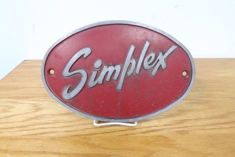 Large Vintage Cast Aluminum Simplex SignEmblem