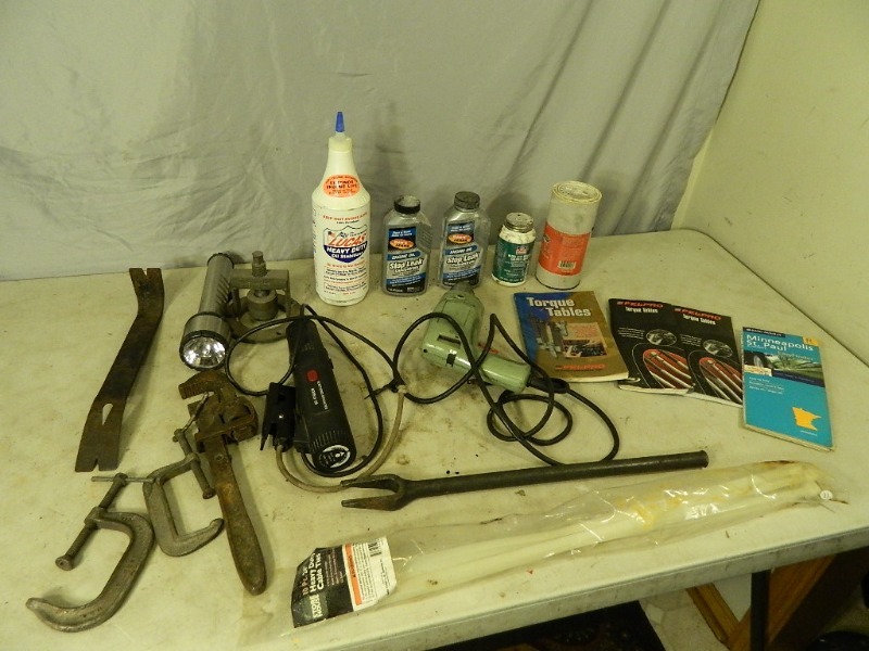 lot 96 image: Drill, Timing Light, Tools, Chemicals