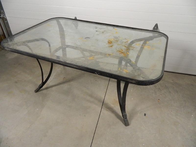 lot 115 image: Large Glass  Metal Patio Table