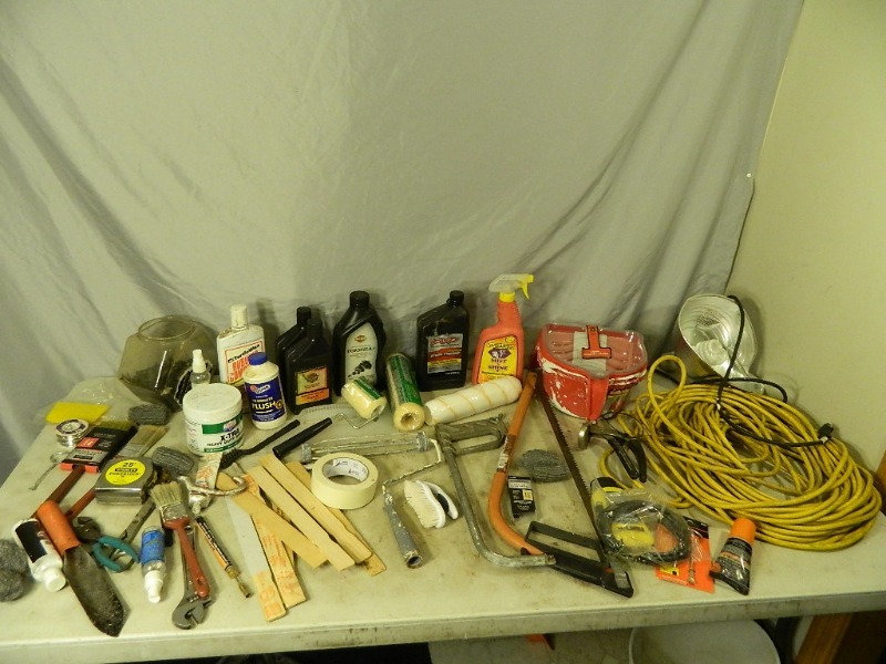 lot 163 image: Chemicals, Extension Cord, Painting Supplies, and More