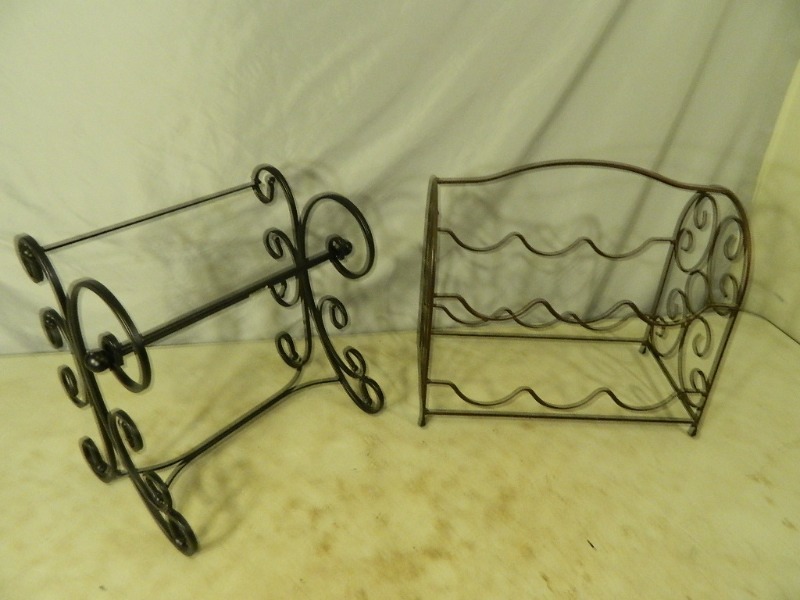 lot 226 image: Metal Paper Towel Holder and Metal Wine Holder