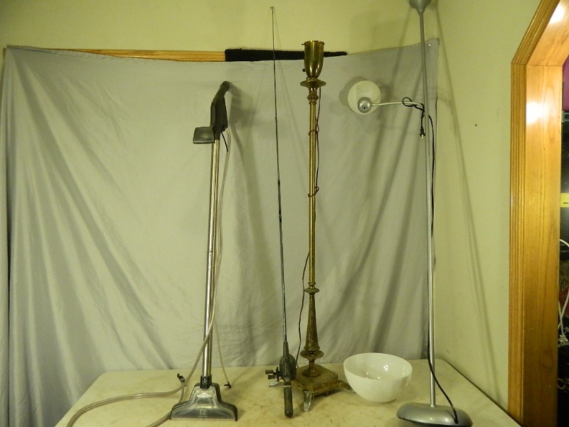lot 258 image: Lamps, FIshing Rod, and Rainbow Vacuum Attachment