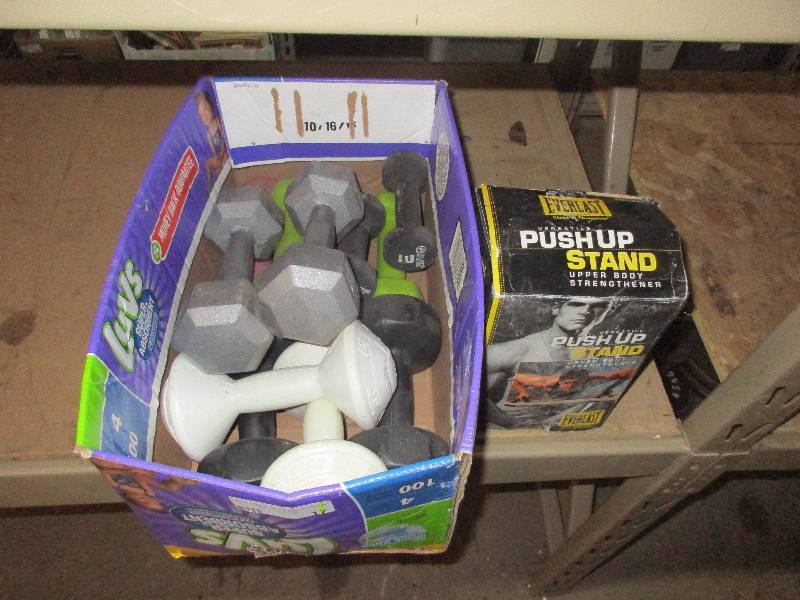 lot 17 image: Dumbbell weights and push up stands
