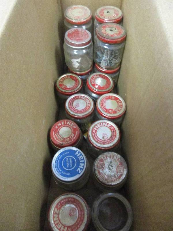 lot 114 image: old Heinz jars with misc nuts bolts and screws