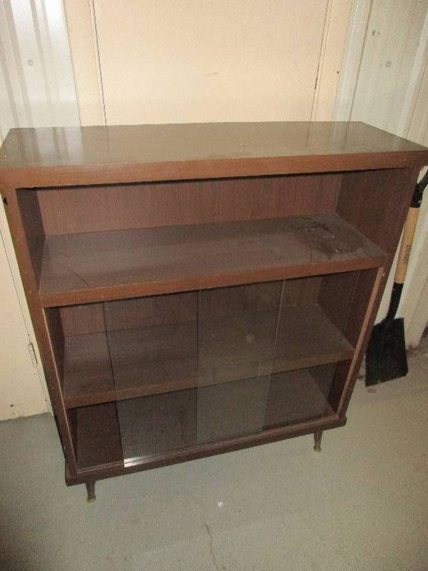 lot 136 image: wood shelf w glass sliding doors