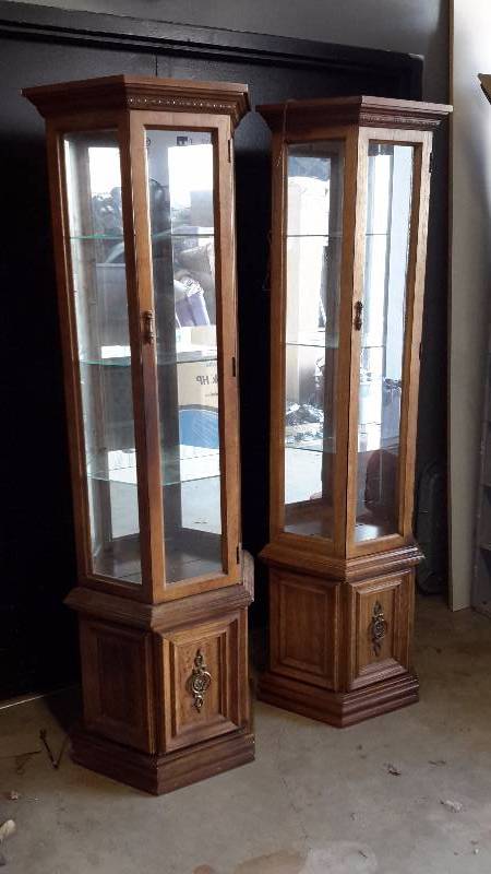 lot 30 image: Pair of wooden curio cabinets
