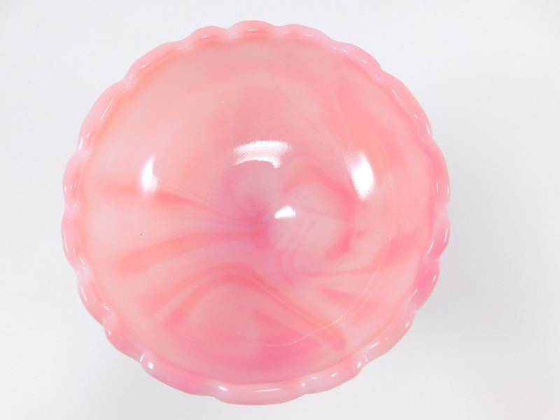 lot 80 image: Vintage Fenton Pink Milk Glass Compote wWaterlily Pattern
