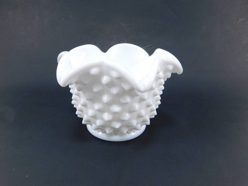 lot 5 image: Vintage Fenton White Hobnail Milk Glass Star CandyNut Dish