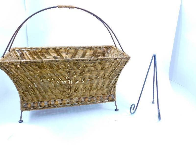 lot 36 image: Wicker & Metal Basket and Desktop Picture Holder
