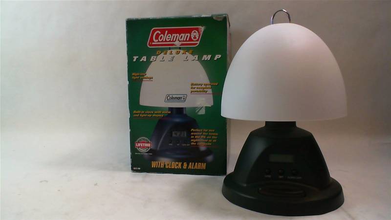 lot 457 image: Coleman deluxe table lamp battery operated high-low settings alarm clock light up display home RV camping