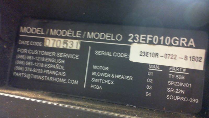 Twinstar Charmglow 23EF010GRA electric fireplace WORKS ...
