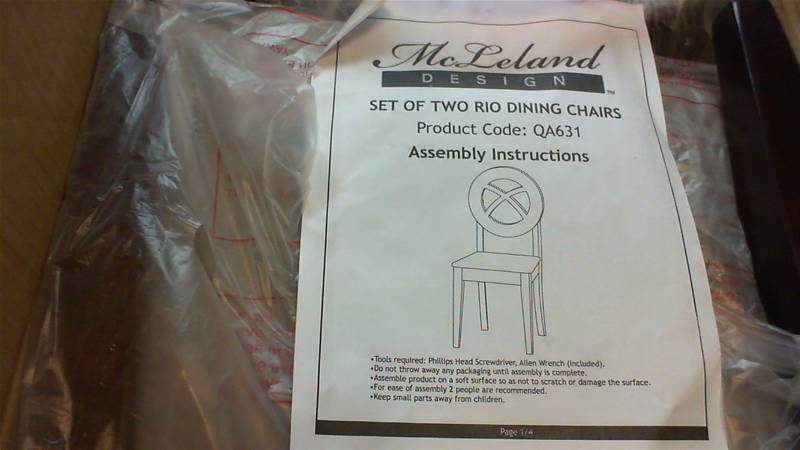 lot 36 image: McLeland Design Rio Dining Chair - Set of 2 OPEN BOX  NOT SET UP
