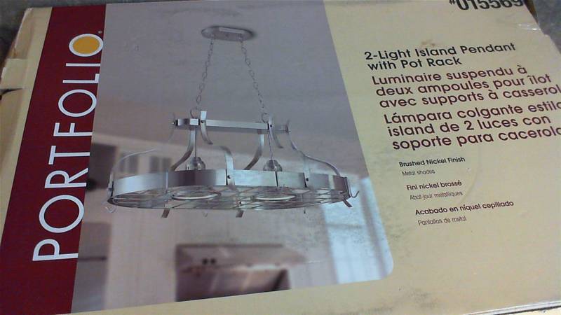 lot 48 image: Elegant Designs Home Collection 2 Light Kitchen Pot Rack with Down Lights, Brushed Nickel