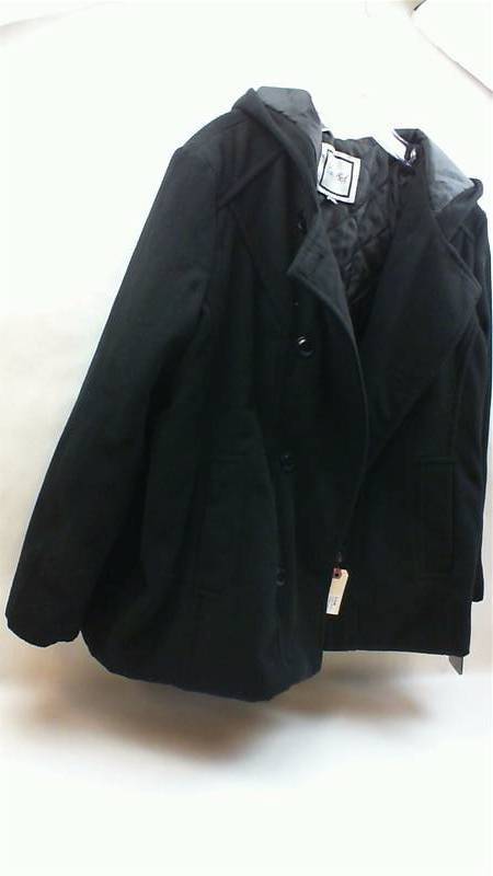 lot 56 image: Excelled Womens Black XL 100% polyester pea coat with built in lining NEW WITH TAGS