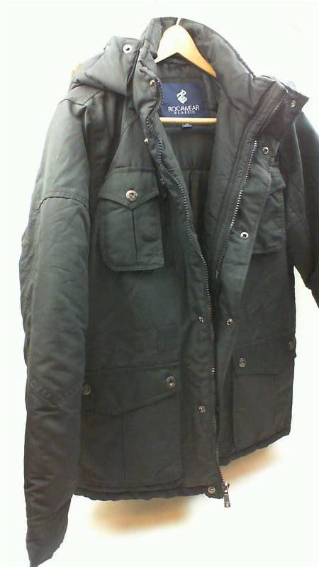 lot 63 image: Rocawear Classic black 100% polyester winter parka with detatchable hood Size XL
