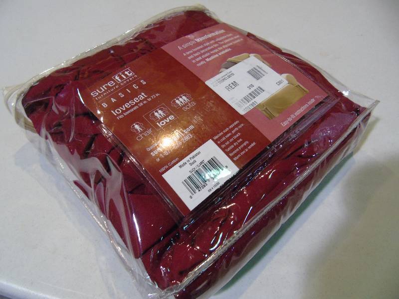lot 37 image: Sure Fit Cotton Duck Loveseat Slipcover - Claret Red Color