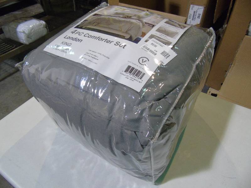 lot 51 image: London 4pc Comforter Set - King - Gray Color